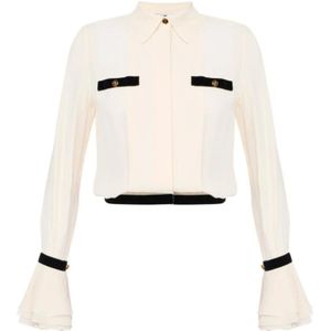 Elisabetta Franchi - Blouse - Goud/Zwart/Wit - Klassieke Blouse - Lange Mouw