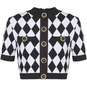 Balmain Diamant jacquard gebreide top , Black , Dames , Maat: 2XS