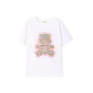 Twinset Grafische Paillet T-shirt , White , Dames , Maat: XS