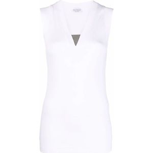 Brunello Cucinelli, Dames, Tops, Wit, Maat: S Katoen,