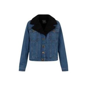 Pinko Blauwe Denim Jas met Faux Fur Detail , Blue , Dames , Maat: XS