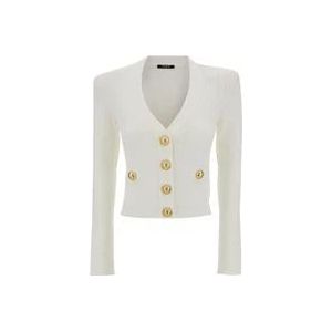 Balmain Witte Cardigan met Gewatteerde Schouders , White , Dames , Maat: L