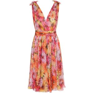 Dolce & Gabbana - Veelkleurig - Zijden V-Hals Midi Jurk