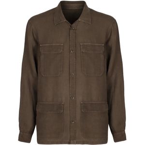 Herno - Casual Overhemd - Blauw - 100% Linnen - Vier Voorflapzakken