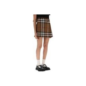 Burberry Geplooide wollen mini rok met overdreven ruitmotief , Brown , Dames , Maat: S