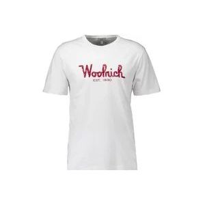 Woolrich Stijlvol Wit T-shirt met Geborduurd Logo , White , Heren , Maat: L