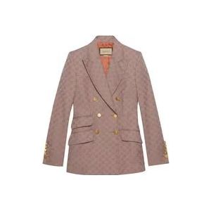 Gucci Grijze GG Jacquard Dubbelrij Blazer , Gray , Dames , Maat: XS