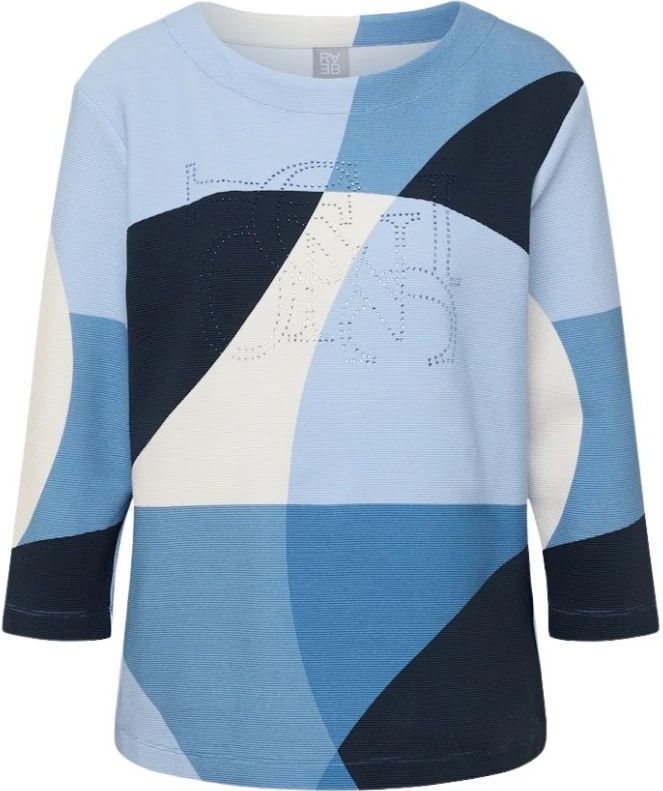 Rabe - Shirt - Lichtblauw - 3/4 Mouwen - All-over Print - Glinstersteentjes