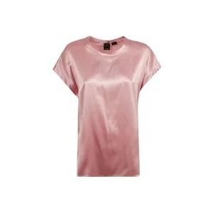 Pinko Roze Satijnen Afwerking Cap Sleeve Shirt , Pink , Dames , Maat: L