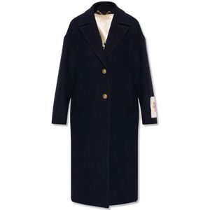 Golden Goose - Mantel - Dames - Blauw - Wol - Single-Breasted Wollen Jas