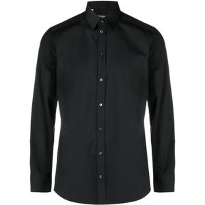 Dolce & Gabbana, Heren, Overhemden, Zwart, Maat: M Katoen,