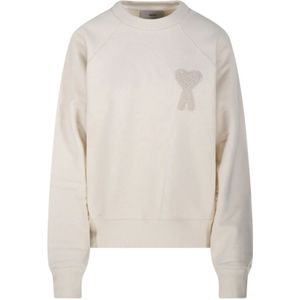 Ami Paris, Dames, Sweatshirts & Hoodies, Beige, Maat: XL Katoen,