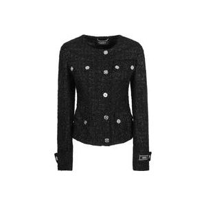 Versace Zwarte Vichy Licht Tonaal Lurex Tweed Jas , Black , Dames , Maat: XS