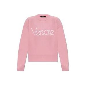 Versace Wollen trui met logo , Pink , Dames , Maat: M