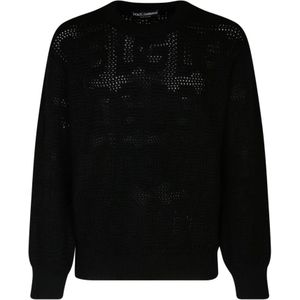 Dolce & Gabbana - Zwarte Jacquard Logo Wollen Trui - Heren - Wol
