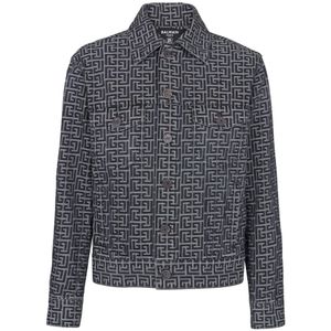 Balmain Monogram jacquard denim jack , Black , Heren , Maat: M