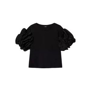 Twinset Zwarte T-shirt met Verticale Ruches , Black , Dames , Maat: XS