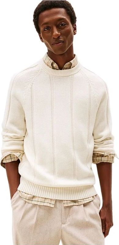 Tommy Hilfiger - Menswear - Ecru Trui - Ronde Hals - Lange Mouw