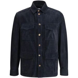 Brunello Cucinelli, Heren, Jassen, Blauw, Maat: M Suède,