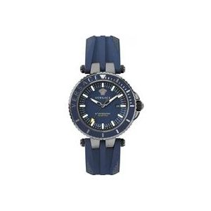 Versace Duiker Blauw Wijzerplaat Stalen Kast Horloge , Blue , Heren , Maat: ONE Size