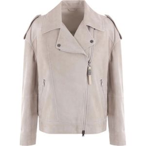 Brunello Cucinelli, Dames, Jassen, Grijs, Maat: XS Suède,