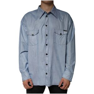Dolce & Gabbana, Heren, Overhemden, Blauw, Maat: M Katoen,
