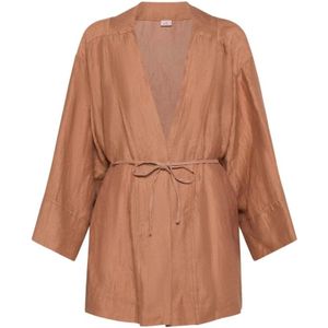 Deha, Dames, Blouses & Shirts, Bruin, Maat: M Linnen,