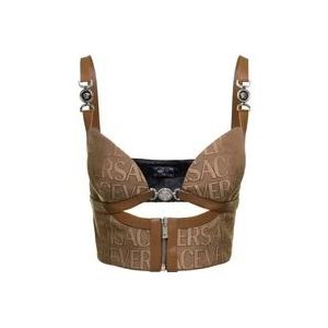 Versace Beige Bustier Top met Medusa Detail , Beige , Dames , Maat: S