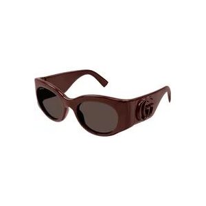 Gucci Stijlvolle ovale zonnebril met 3D-logo , Brown , Dames , Maat: 53 MM