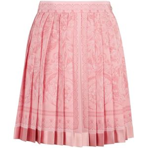 Versace Barocco Print Zijden Geplooide Rok , Pink , Dames , Maat: S