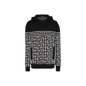 Balmain Gestreepte wollen trui met monogram , Black , Heren , Maat: M