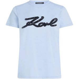 Karl Lagerfeld, Dames, Tops, Blauw, Maat: L Katoen,