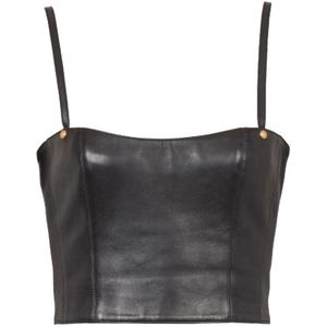 Balmain Leren top met spaghettibandjes , Black , Dames , Maat: XS