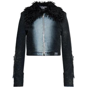 Versace Jeans Couture - Denim Jas Met Glinsterende Glitter - Zwart - Dames