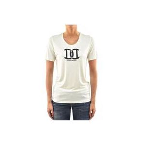 Dsquared2 Luxe Crèmekleurig Zijden T-Shirt , White , Dames , Maat: L