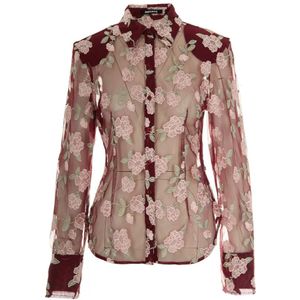 Rotate Birger Christensen - Overhemden - Veelkleurig - Bordeaux Bloemenprint Mesh Shirt