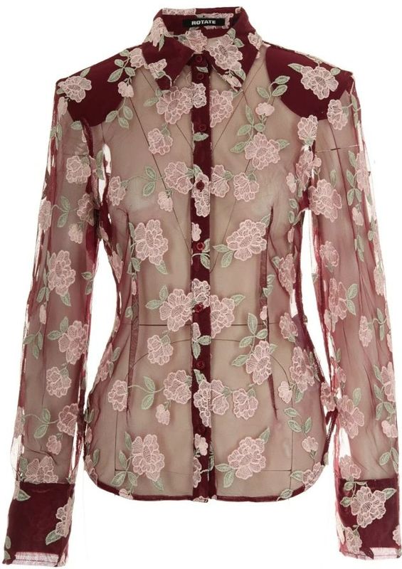 Rotate Birger Christensen - Overhemden - Veelkleurig - Bordeaux Bloemenprint Mesh Shirt