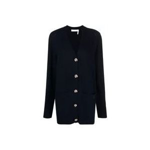 Chloé Oversized Cardigan van Cashmere en Wol met Metalen Knoopdetail , Blue , Dames , Maat: S