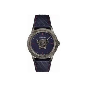 Versace Empire Blauw Leder Grijs Stalen Horloge , Blue , Heren , Maat: ONE Size