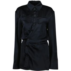 Off White, Dames, Blouses & Shirts, Zwart, Maat: S Satijn,