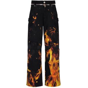 Balmain Jeans met vuurprint en inzetstukken , Multicolor , Heren , Maat: W36