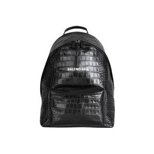 Balenciaga Zwarte leren rugzak met krokodillenprint , Black , unisex , Maat: ONE Size