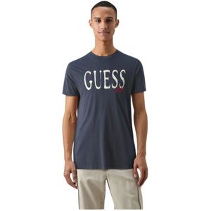 Guess, Heren, Tops, Blauw, Maat: M Katoen,