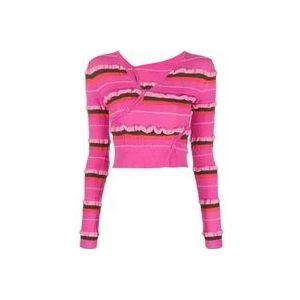 Jacquemus Roze Gestreepte Gebreide Crop Sweater , Pink , Dames , Maat: S