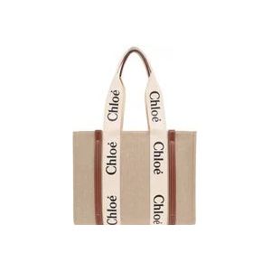 Chloé Woody Medium shopper tas , Beige , Dames , Maat: ONE Size