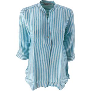Caliban, Dames, Blouses & Shirts, Blauw, Maat: 2XL Linnen,