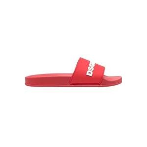 Dsquared2 Rode Logo Print Sliders , Red , Heren , Maat: 41 EU