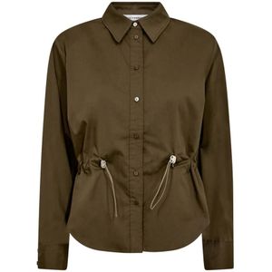 SannaCC - Tie Waist Shirt - Donker Groen - Katoen