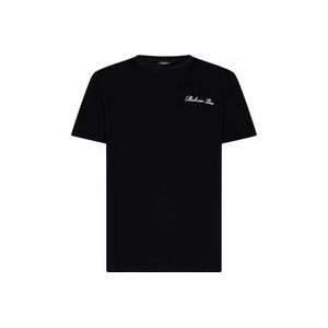 Balmain Zwart T-shirt met geborduurd logo , Black , Heren , Maat: XS