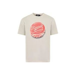 Dsquared2 Beige Bottle Cap T-shirt , Beige , Heren , Maat: S